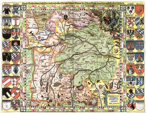 1568, Philipp Apian – Blattschnitt-Übersicht der Landtafeln