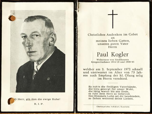 Kogler Paul, † 02.09.1972