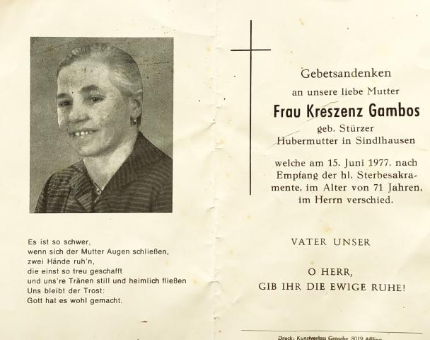 Gambos Kreszenz, † 15.06.1977