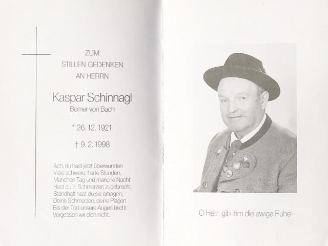Schinnagl Kaspar, † 09.02.1998