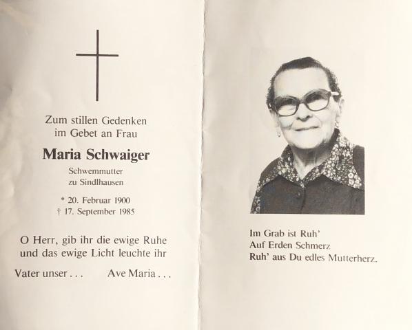 Schwaiger Maria, † 17.09.1985