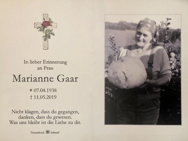 Gaar Marianne, † 11.05.2019