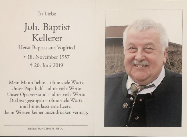 Kellerer Johann Baptist Jun, † 20.06.2019