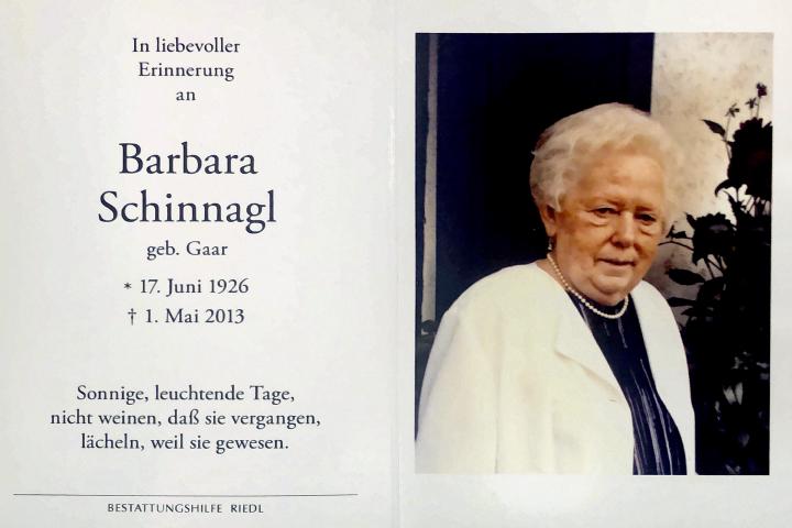 Schinnagl Barbara, † 01.05.2013