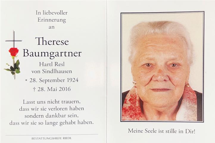 Baumgartner Therese, † 28.05.2016