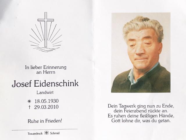 Eidenschink Josef, † 29.03.2010