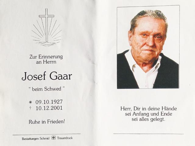 Gaar Josef, † 10.12.2001