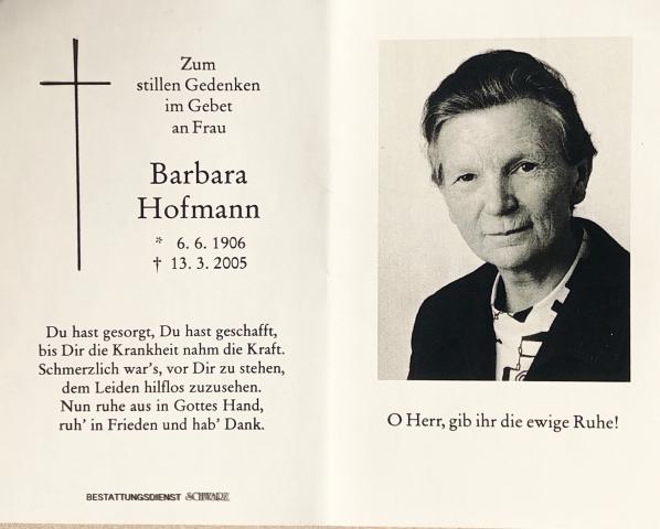 Hofmann Barbara, † 13.03.2005