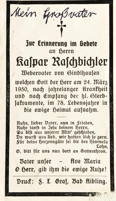 Raschbichler Kaspar, † 24.03.1950