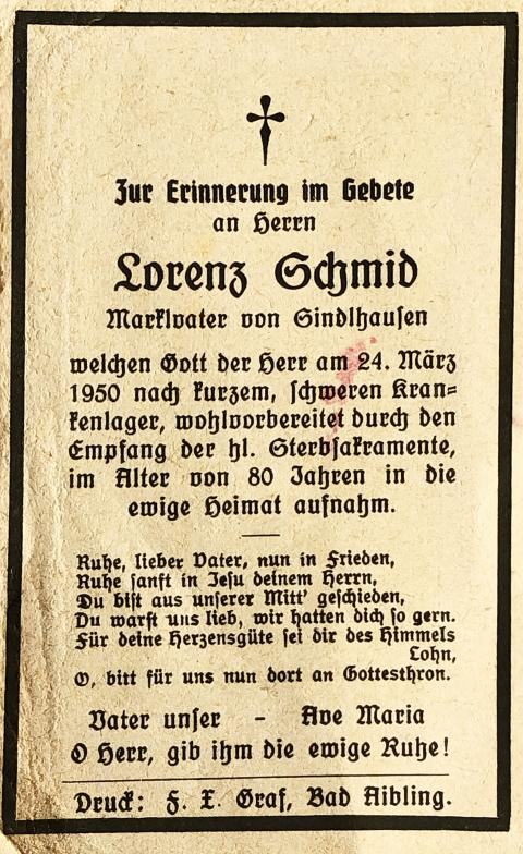 Schmid Lorenz, † 24.03.1950