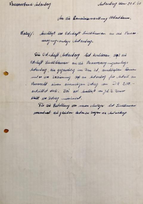 Schriftverkehr mit dem Wasserverband Antersberg 1960
